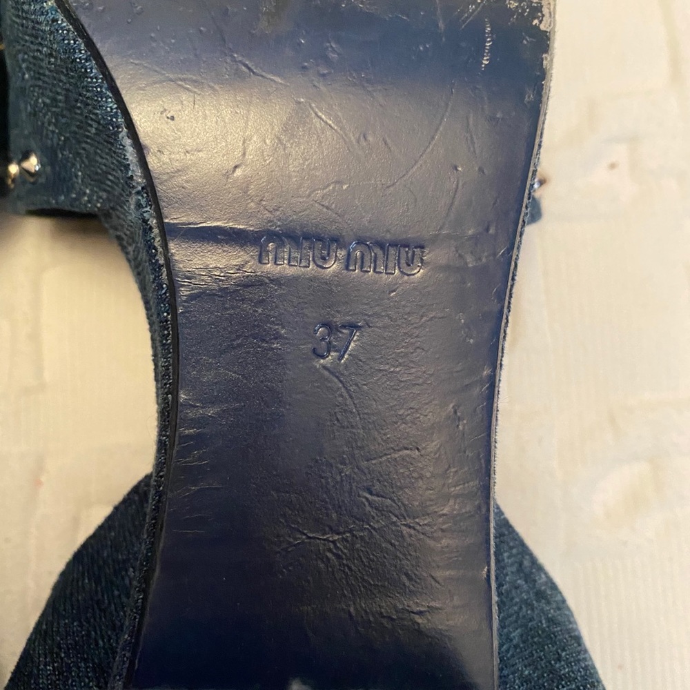 Miu Miu Denim Crystal Chunky Heel Sandals 7* - Picture 9 of 12
